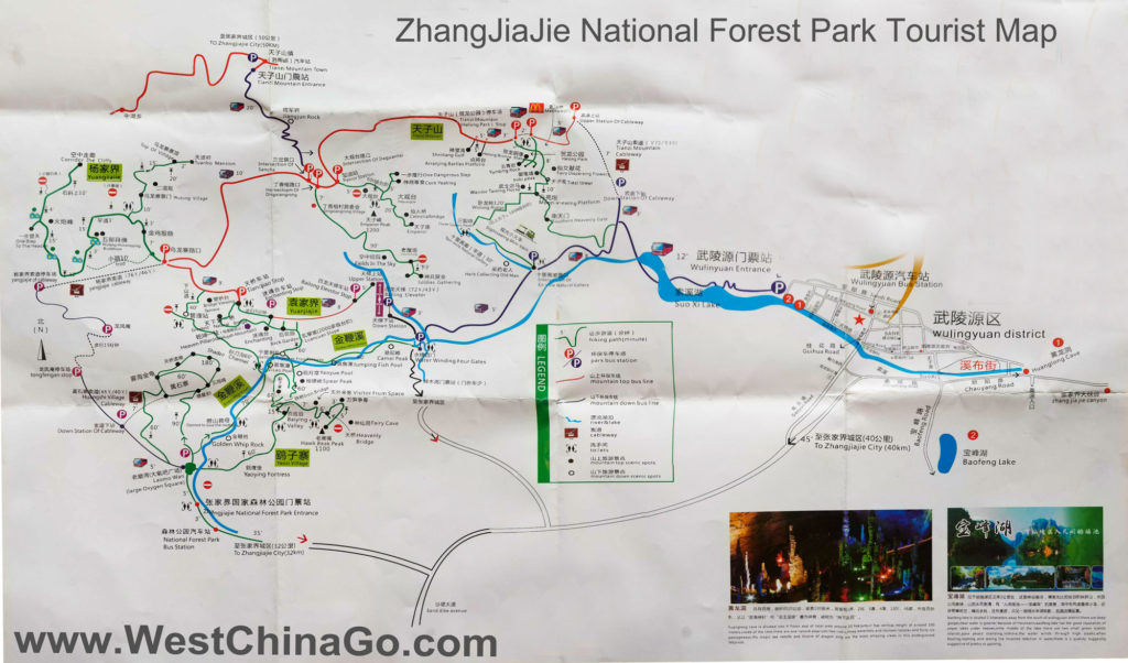 Mapa Zhangjiajie National Forest Park.