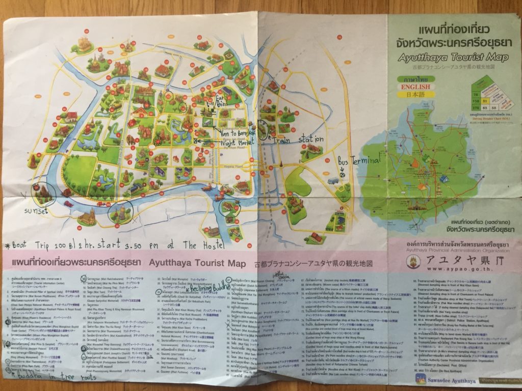 Mapa turystyczna Ayutthaya.